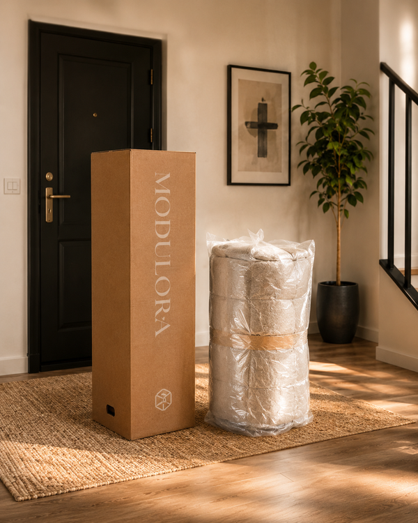 Canapé compressé dans son carton
