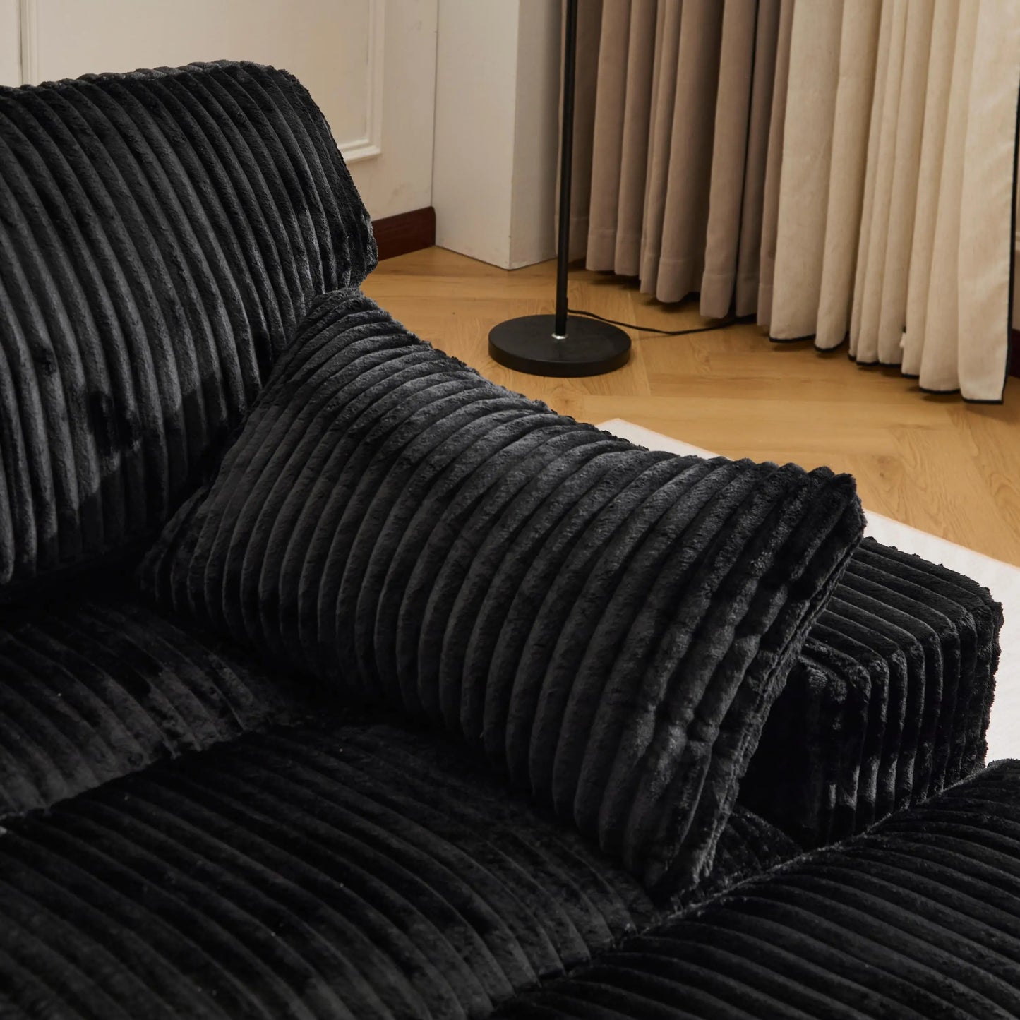 Canapé-lit velours côtelé noir vue angle — Modulora