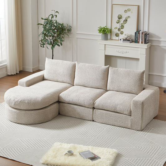 Canapé Modulable Chenille Bouclée Chaise Longue — Modulora | Beige