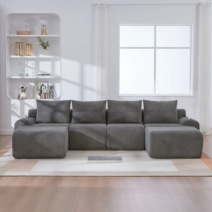 Canapé modulable velours côtelé gris foncé 4 places grand salon — Modulora