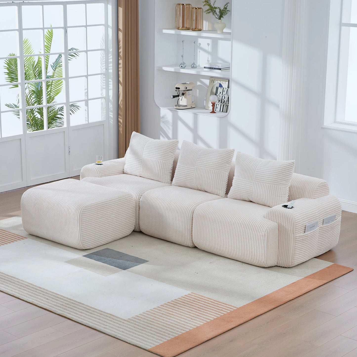 Canapé modulable velours côtelé blanc 3 places — Modulora