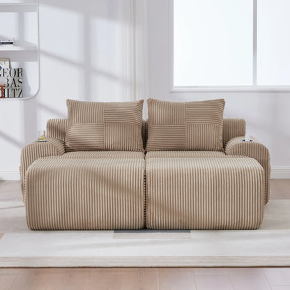 Canapé modulable velours côtelé marron avec double méridienne — Modulora