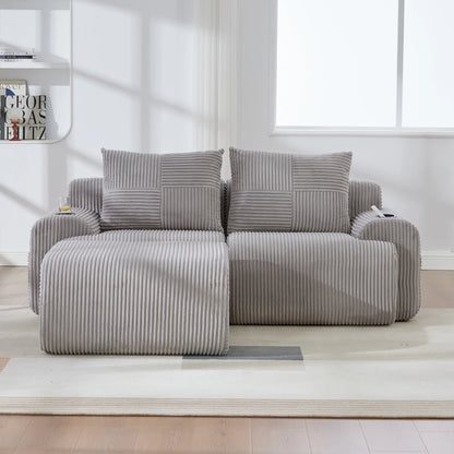 Canapé modulable velours côtelé gris clair avec méridienne — Modulora