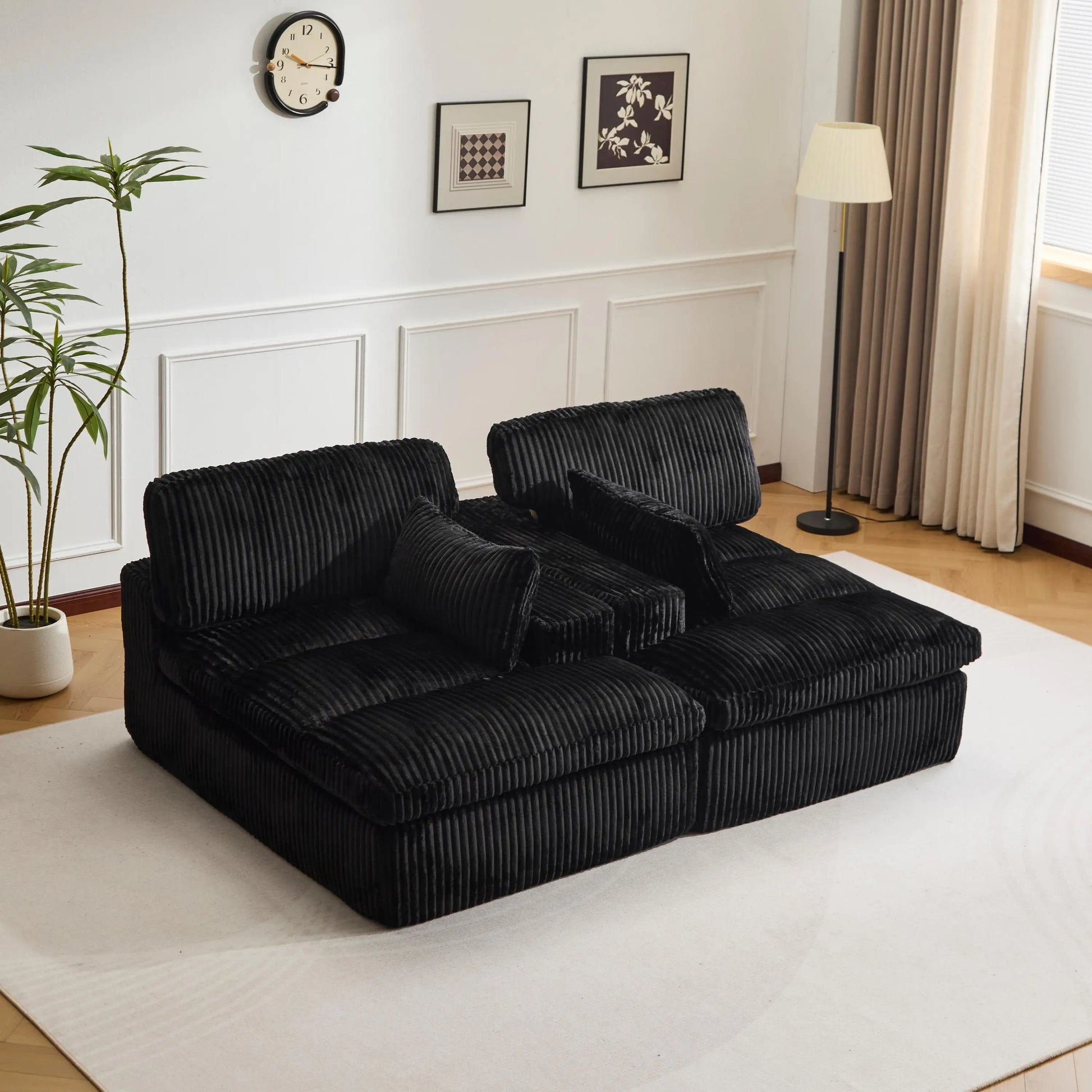 Canapé convertible velours côtelé noir 2 places — Modulora