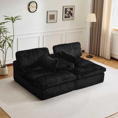 Canapé convertible velours côtelé noir 2 places — Modulora