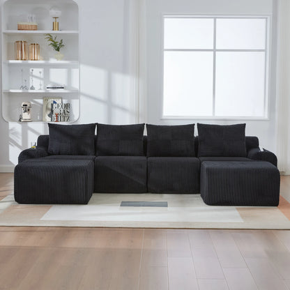 Canapé modulable velours côtelé noir  4 places grand salon — Modulora