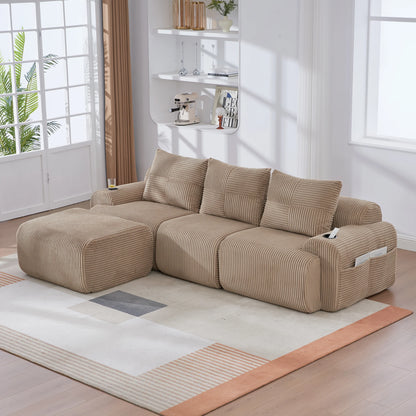 Canapé modulable velours côtelé marron 3 places méridienne vue côté — Modulora