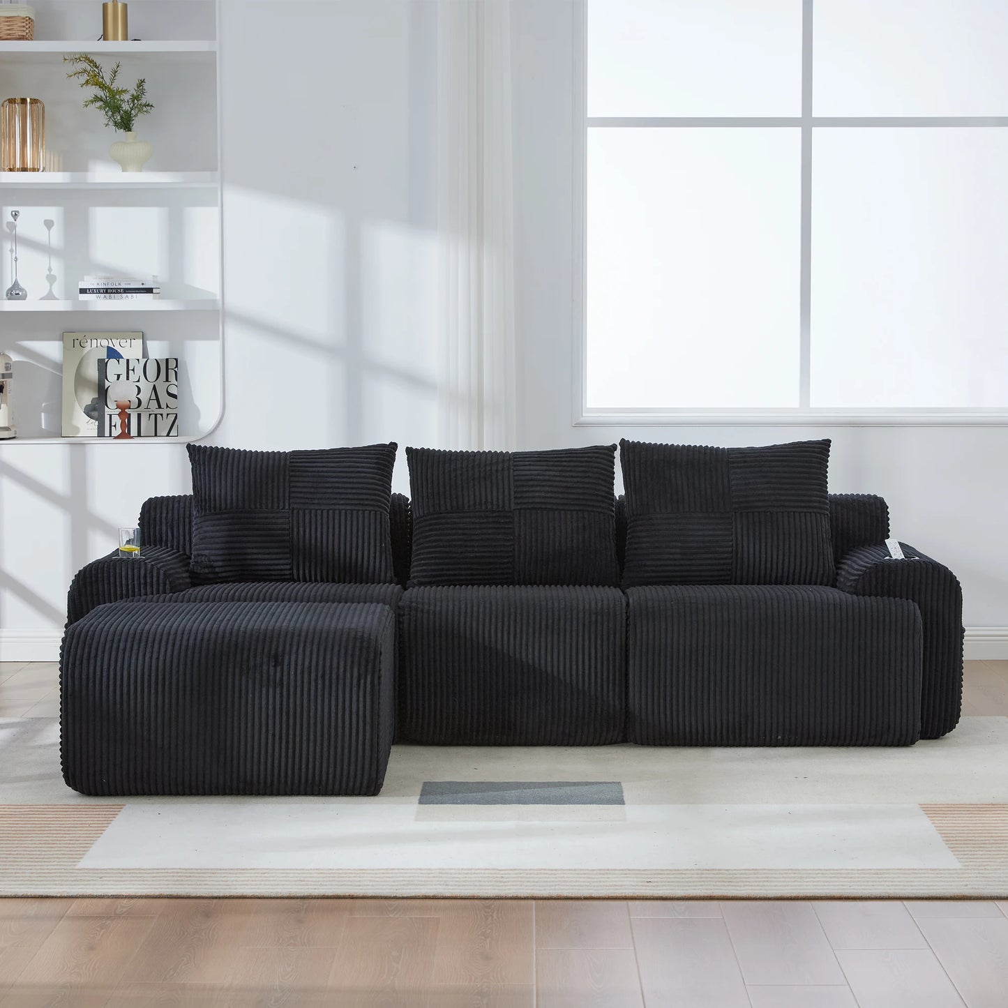 Canapé modulable velours côtelé noir 3 places — Modulora