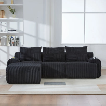 Canapé modulable velours côtelé noir 3 places — Modulora