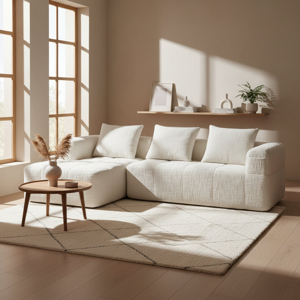 Canapé d'angle modulable chenille beige — Modulora