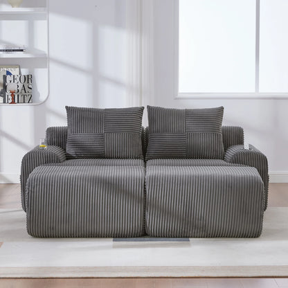 Canapé modulable velours côtelé gris foncé avec double méridienne — Modulora