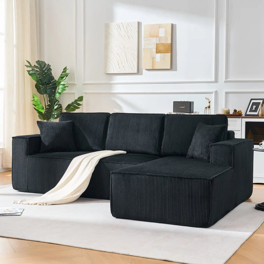 Canapé Modulable Velours Côtelé Angle — Modulora | Noir, Gris