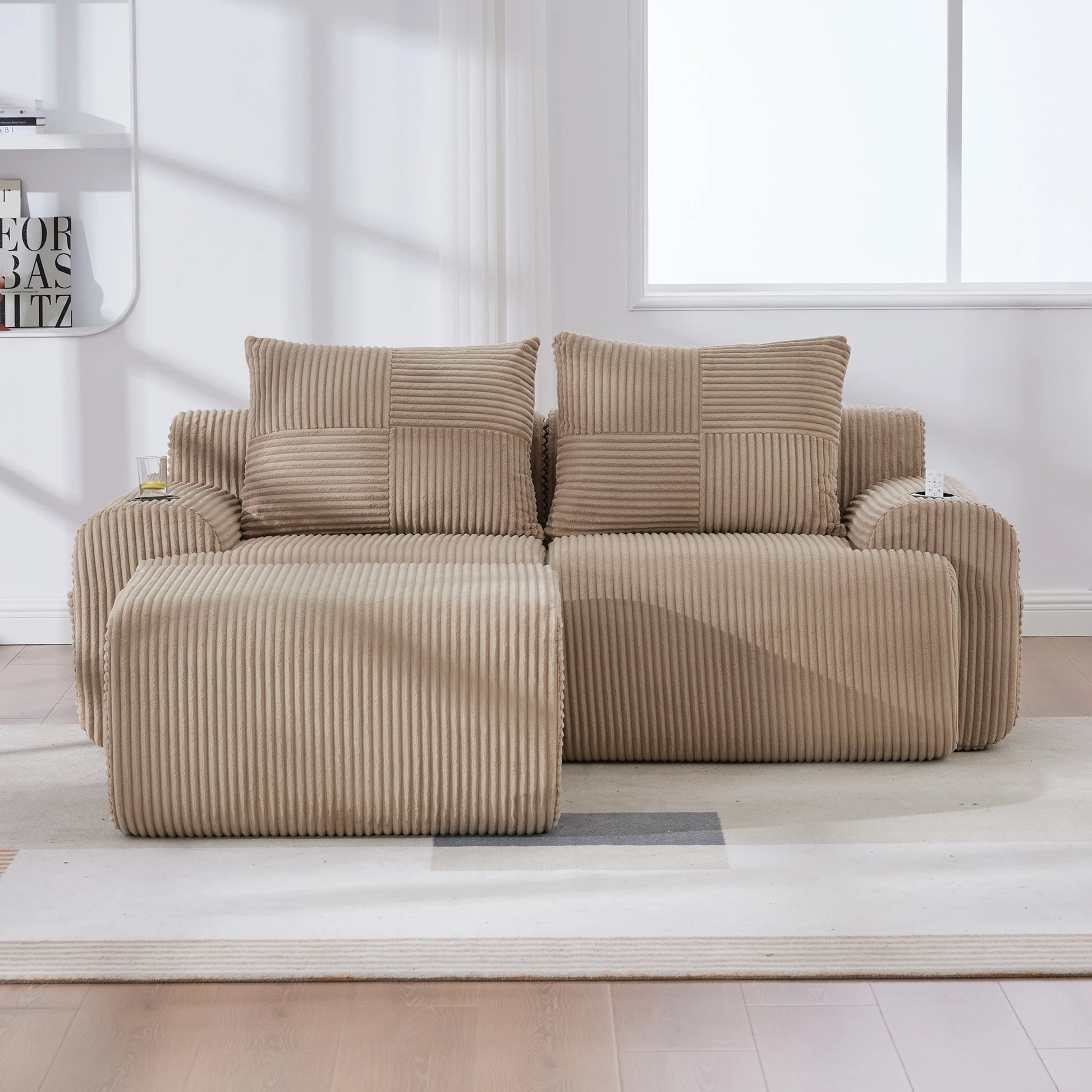 Canapé modulable velours côtelé marron avec méridienne — Modulora