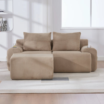 Canapé modulable velours côtelé marron avec méridienne — Modulora