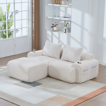 Canapé modulable velours côtelé blanc avec méridienne — Modulora