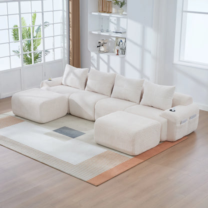 Canapé modulable velours côtelé blanc 4 places grand salon — Modulora