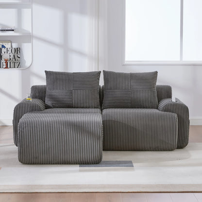 Canapé modulable velours côtelé gris foncé avec méridienne — Modulora