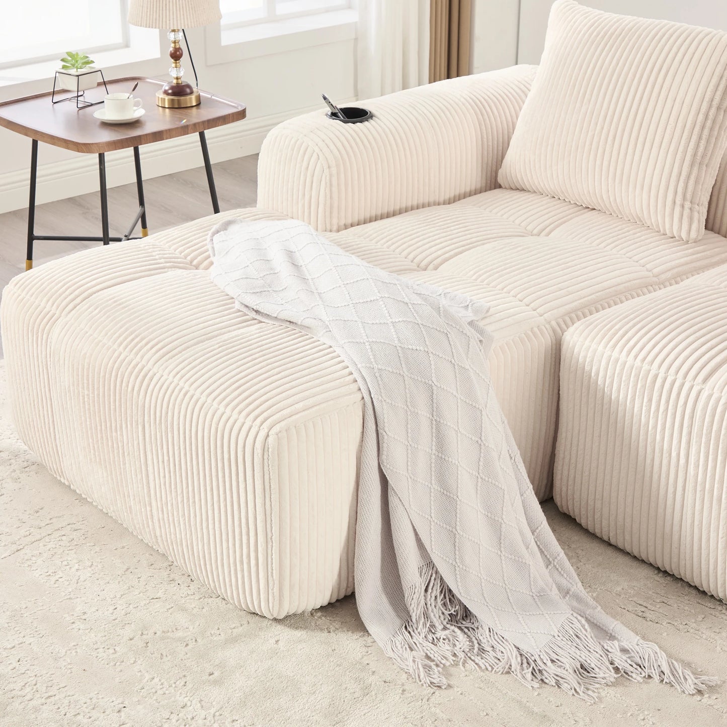 Canapé Modulable Velours Côtelé — Modulora | Beige, Gris, Kaki, Noir