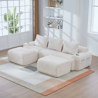 Canapé modulable velours côtelé blanc 3 places méridienne — Modulora