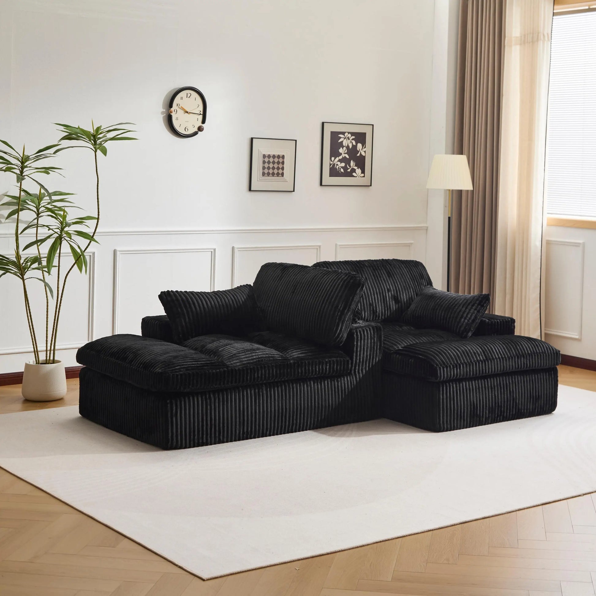 Canapé modulable velours côtelé noir petit espace — Modulora