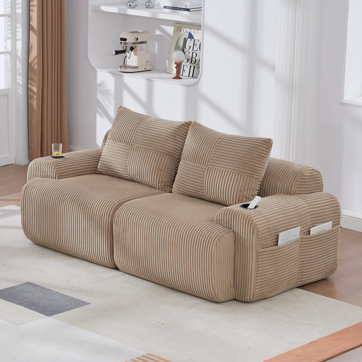 Canapé modulable velours côtelé marron 2 places vue côté — Modulora
