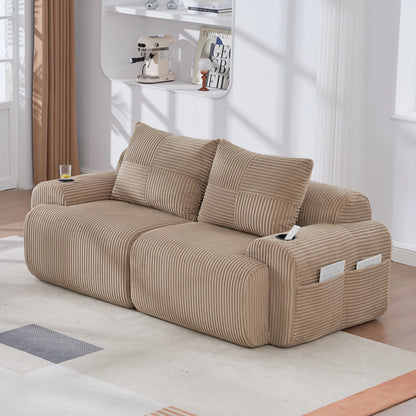 Canapé modulable velours côtelé marron 2 places vue côté — Modulora