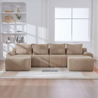 Canapé modulable velours côtelé marron 4 places grand salon — Modulora