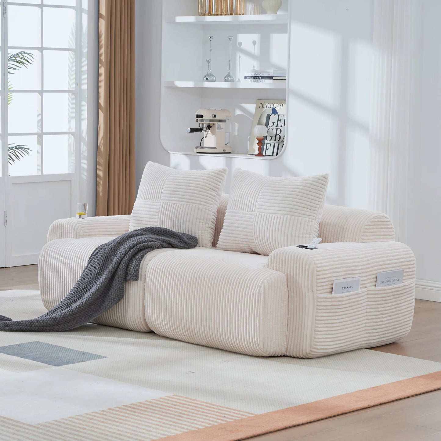 Canapé modulable velours côtelé blanc 2 places — Modulora
