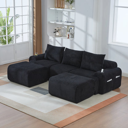 Canapé modulable velours côtelé noir 4 places grand salon — Modulora